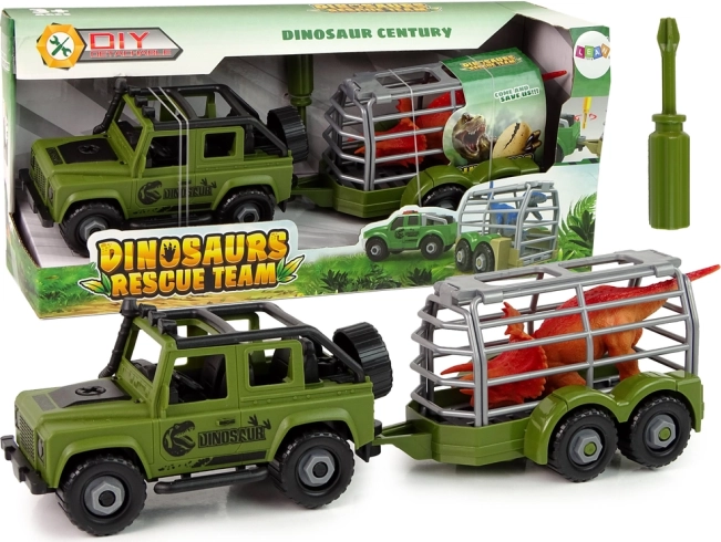 Bekelės automobilis su priekaba ir dinozauru DIY – žalias