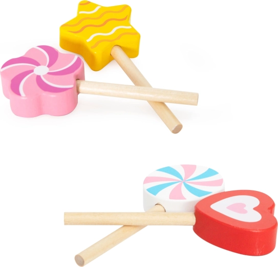6 wooden lollipops in different shapes
