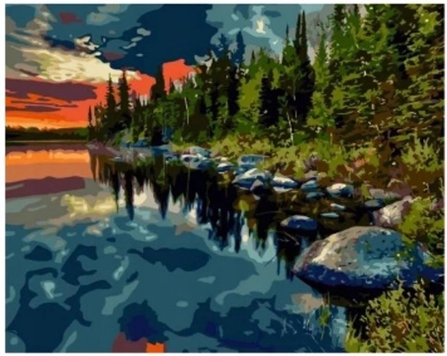 Deimantinė mozaika „Miškas prie ežero“ 30 × 40 cm