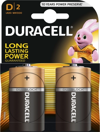 Duracell šarminės baterijos D 1,5 V, 2 vnt.