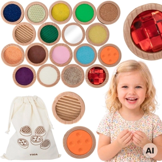 VIGA sensory tactile memory game made of wooden pieces – 18 textures, 36 pieces