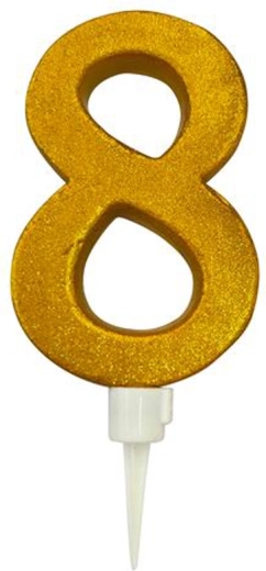 Tortinė žvakutė skaičius 8, auksinė, 16 cm
