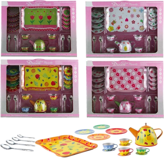 Children's metal tea set with print, 19-piece