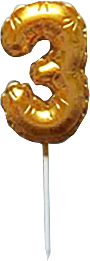 Tortinė žvakutė skaičius 3, auksinė, 6 cm