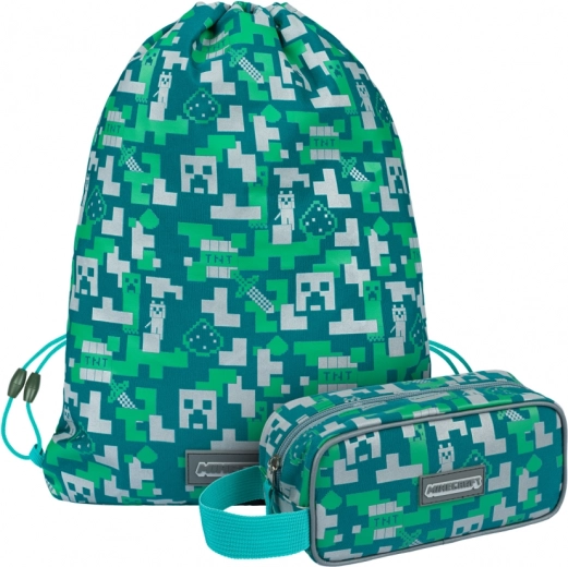 Mokyklinis rinkinys MINECRAFT Silver Creeper – penalas ir sportinė/dėžutė avalynei (maišelis)