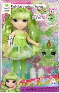 Rainbow High mažoji fėjų sesutė Emerald – žalia lėlė su sparnais ir augintiniu
