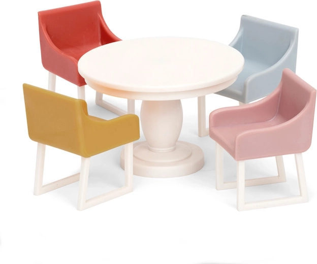 Valgomojo rinkinys lėlių nameliui Lundby Basic – apvalus stalas ir 4 kėdės