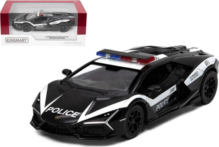 Lamborghini Revuelto policijos metalinis Pull Back modelis