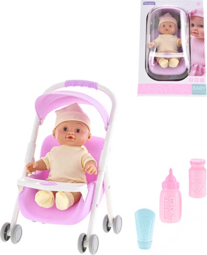 Baby doll in a stroller with sounds and accessories 24 cm