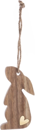 Hanging wooden rabbit decoration, brown, 10 cm