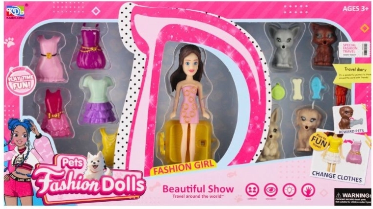 Aprengiama lėlė su gyvūnėliais ir priedais, 8 cm