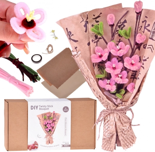 Kūrybinis DIY rinkinys – pūkuota puokštė SAKURA (japoniška vyšnia)