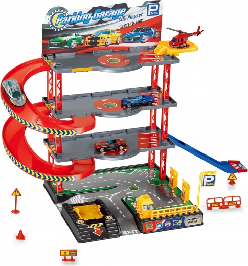 Parking station with helicopter and metal cars 59 × 27 × 39 cm