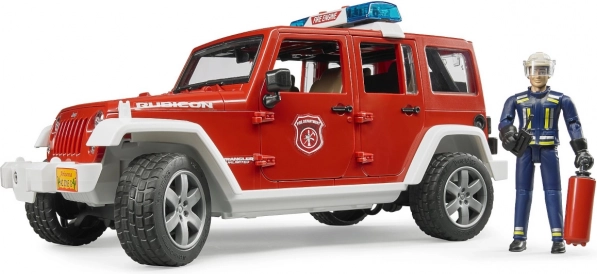 Raudonas gaisrinis Jeep Wrangler su figūrėle ir priedais