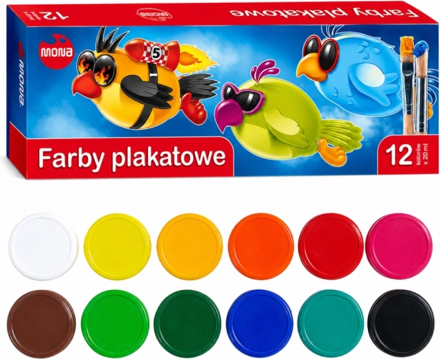 MONA school poster paints, 12 colors, 20 ml