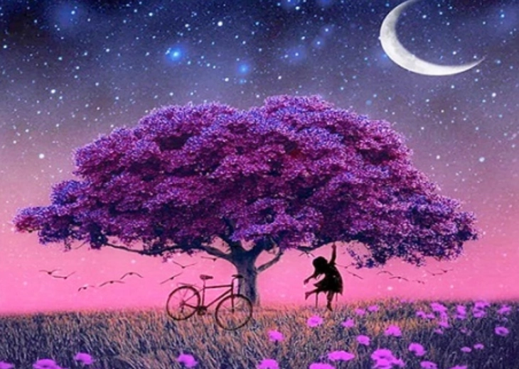 Deimantinis tapymas „Violetinis medis“ 30 × 40 cm