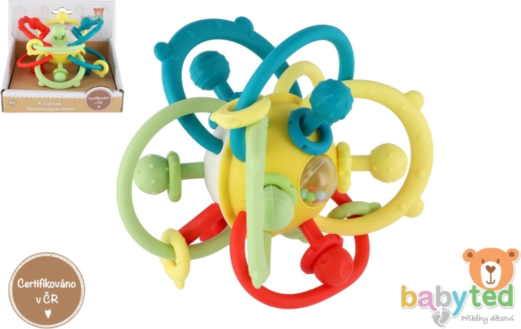 BABYTED barškutis ir kramtukas kūdikiams, kamuoliukas 6 mėn.+