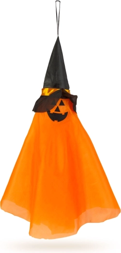 Cheerful pumpkin with a witch