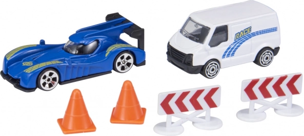 TEAMSTERZ RAPID RACERS – racing set: car and support van with cones and barriers