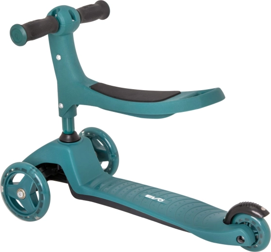 2 viename: važiuoklė su sėdyne ir paspirtukas