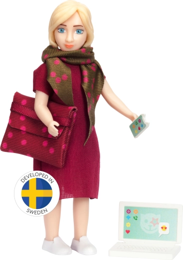Lundby lėlė mamytė – verslo moteris su nešiojamuoju kompiuteriu ir telefonu