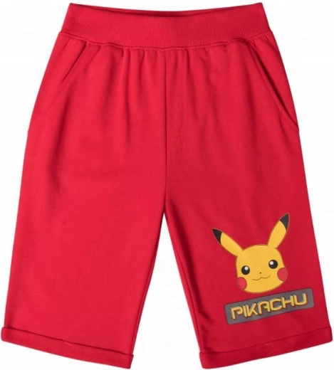 Raudoni medvilniniai „Pokémon“ bermudai