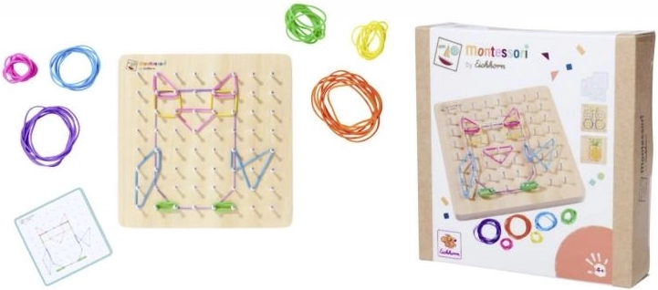 Montessori geometrinė lenta su spalvotomis gumytėmis