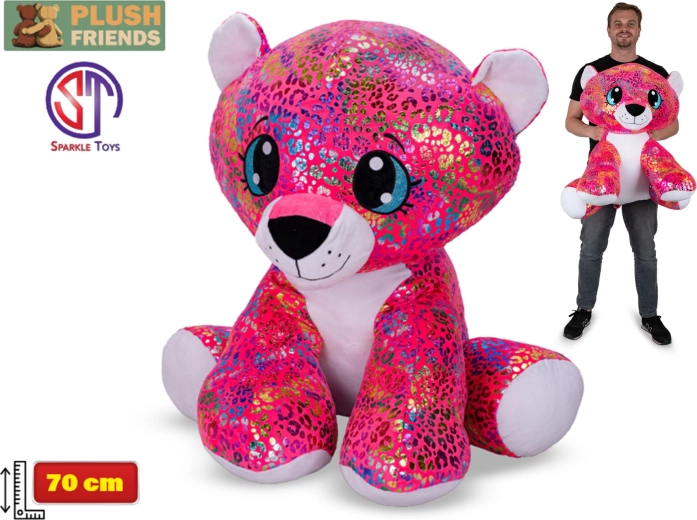 Pliušinis leopardas su vaivorykštine, blizgančia uodega 70 cm – Plush Friends Star Sparkle