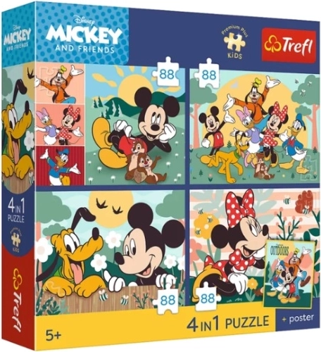 Trefl Premium Plus Kids dėlionė vaikams Myszka Mickey – razem s přáteli 4×88 dalių