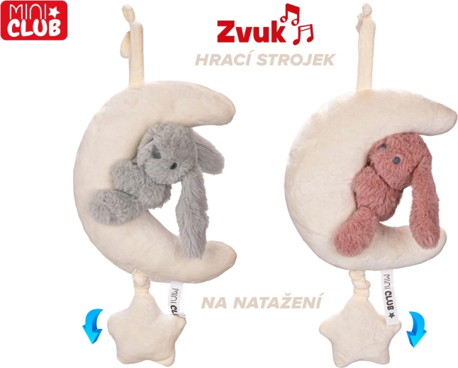 Pliušinis mėnuliukas su zuikučiu ir užsukamu muzikiniu mechanizmu 35 cm