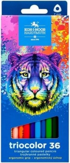 Trikampiai spalvoti pieštukai Triocolor 36 vnt. nuo KOH-I-NOOR – tigras
