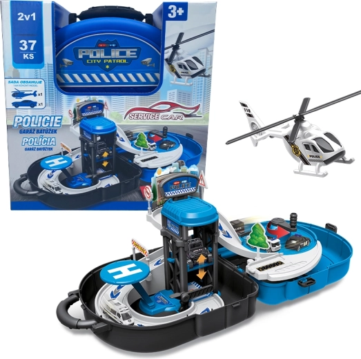 Police Garage in a Carrying Case with Car and Helicopter – 37 Pieces