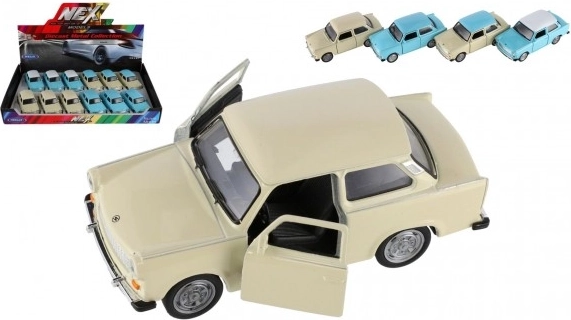 Automobilio modelis Welly Trabant 601 metalinis 10 cm, asort. 4 spalvos, laisva eiga, 12 vnt. dėžutėje