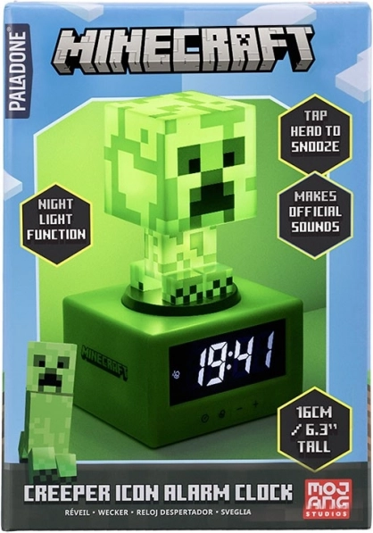 Minecraft creeper žadintuvas su naktine šviesa, 16 cm