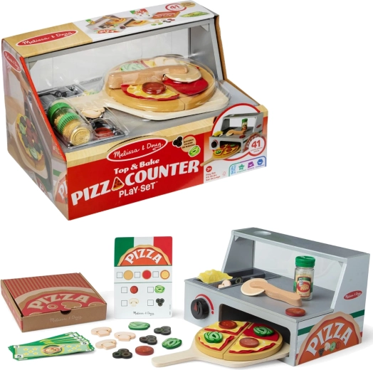 Melissa & Doug medinė picerija – picų prekystalis su krosnele ir priedais (41 vnt.)
