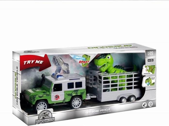 JEEP automobilis su pavara su dinozauru