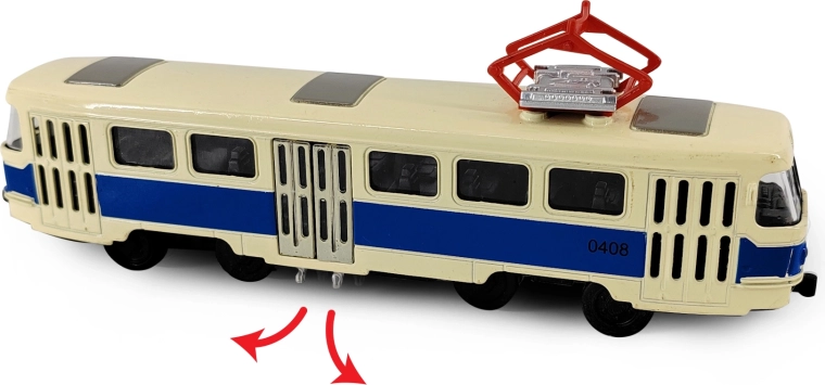 Metal retro T3 tram, blue, 16 cm