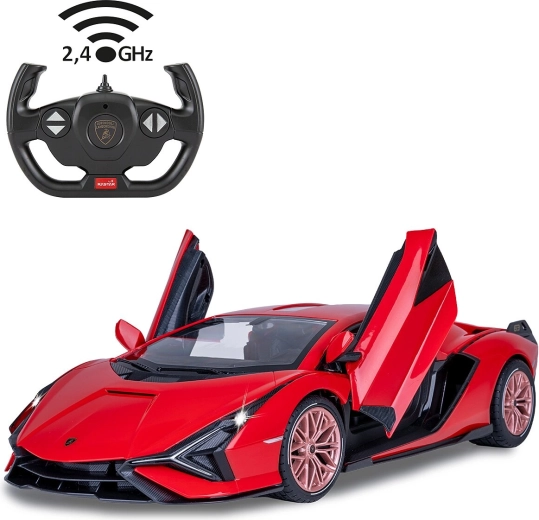 Jamara Lamborghini Sián FKP 37 RC automobilis 1:14 raudonas, 2,4 GHz, su LED ir rankiniu būdu atidaromomis durimis