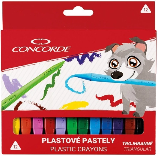Plastikinės trikampės CONCORDE pastelės, 12 spalvų