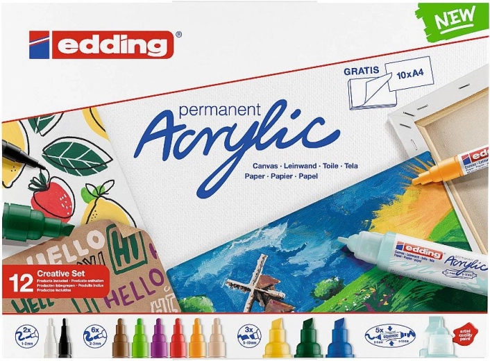 Akriliniai markeriai Edding Creative – 12 spalvų rinkinys