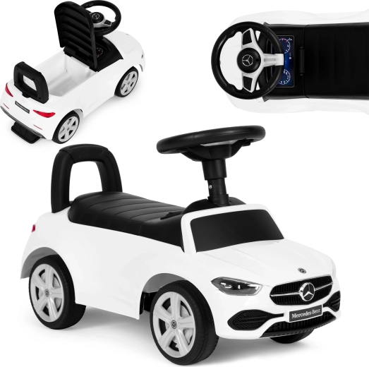Children's Ride-on in Mercedes C-Class style, interactive steering wheel, sounds, white