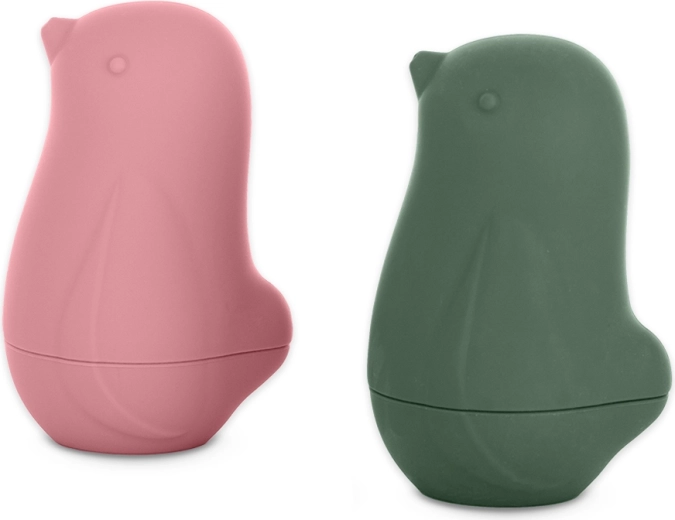 Petite&Mars silikoniniai žaislai vandeniui Love birds rose/green (2 vnt.) 6 mėn.+