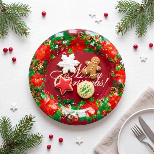Kalėdinė plastikinė lėkštė „Merry Christmas“, 37,5 cm