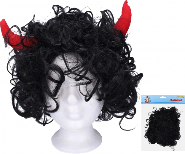 Black Wig with Devil Horns – Black