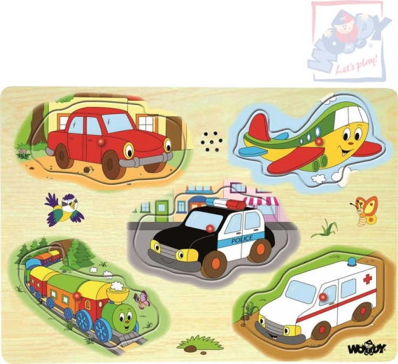 Woody wooden sound puzzle – means of transport (5 pieces)