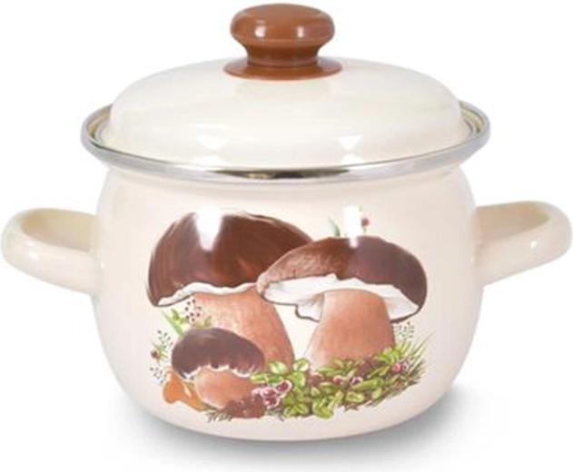 Emaliuotas apvalus puodas su dangčiu „Grybai“ 1,5 l