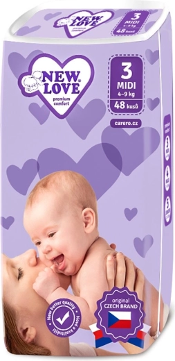 Vaikiškos vienkartinės sauskelnės New Love Premium Comfort MIDI 4–9 kg, 48 vnt.