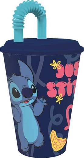 Plastikinis puodelis su šiaudeliu STITCH 430 ml