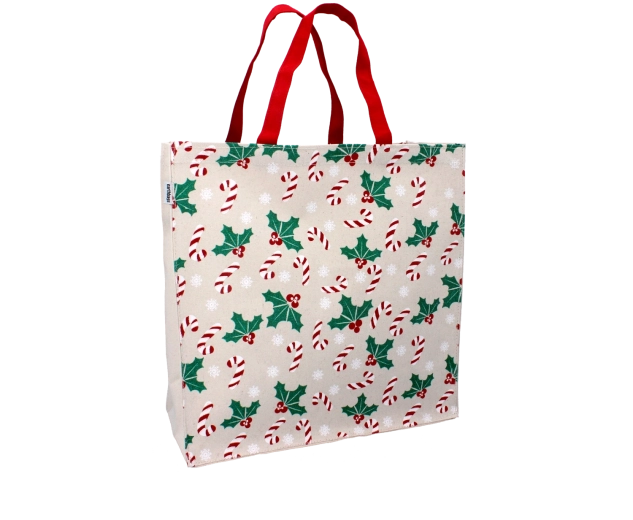 Cotton Christmas bag with holly 35 × 35 × 10 cm