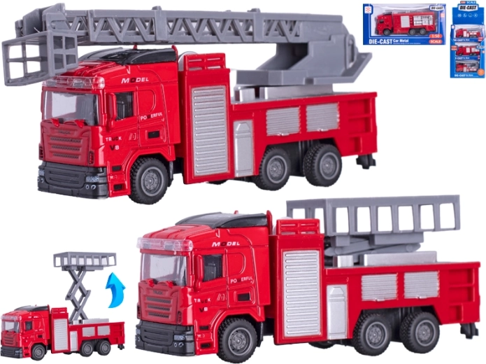 Metalinis gaisrinės automobilis 13 cm 1:50 su atbulinės eigos mechanizmu